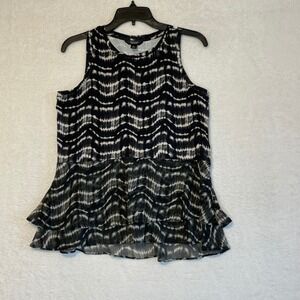 Simply Vera Vera Wang Tie Dye Ruffle Tank Top Womens M Black White Sleeveless